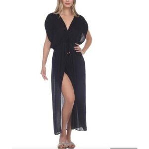 Raviya Women's Black Sleeveless Front Slit Swim Maxi Dress Cover Up Size Medium